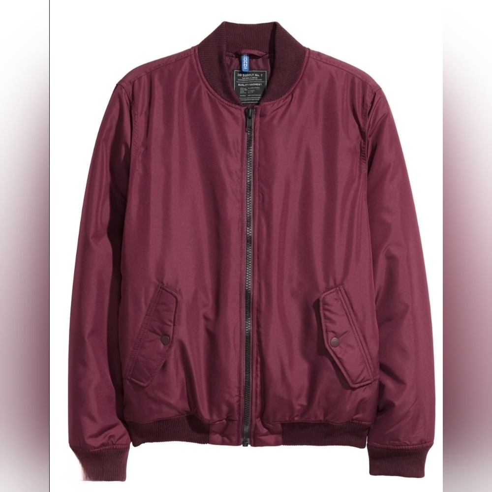H&M Sz Small Men's Burgundy Bomber Jacket Lightweight Fall Layer